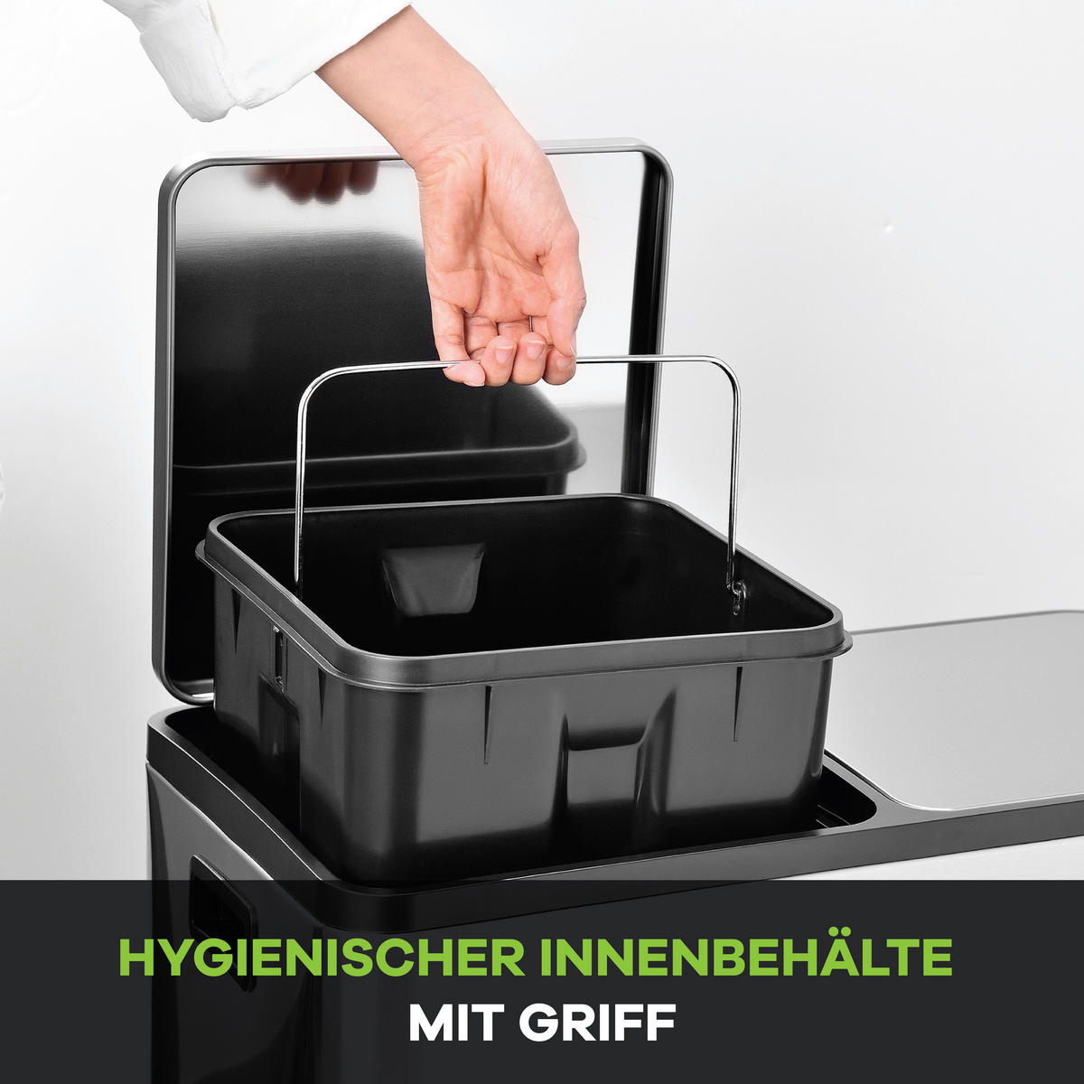 ABFALLEIMER 60 L  - Silberfarben/Schwarz, KONVENTIONELL, Kunststoff/Metall (59/62/36cm) - P & B