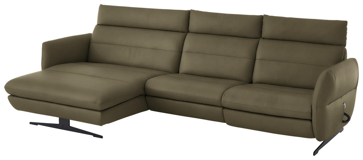 ECKSOFA in Echtleder Olivgrün  - Schwarz/Olivgrün, Design, Leder/Metall (169/298cm) - Dieter Knoll