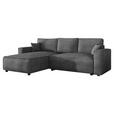 ECKSOFA Dunkelgrau Cord Zierkissen, Rückenkissen, Bettkasten, Schlaffunktion, Rücken echt, Liegefläche im Originalstoff  - Dunkelgrau/Schwarz, MODERN, Kunststoff/Textil (190/280cm) - Carryhome