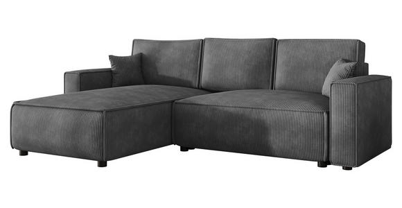 ECKSOFA Dunkelgrau Cord Zierkissen, Rückenkissen, Bettkasten, Schlaffunktion, Rücken echt, Liegefläche im Originalstoff  - Dunkelgrau/Schwarz, MODERN, Kunststoff/Textil (190/280cm) - Carryhome