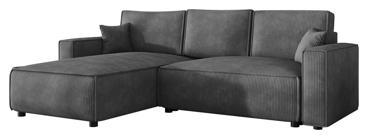 ECKSOFA Dunkelgrau Cord Zierkissen, Rückenkissen, Bettkasten, Schlaffunktion, Rücken echt, Liegefläche im Originalstoff  - Dunkelgrau/Schwarz, MODERN, Kunststoff/Textil (190/280cm) - Carryhome