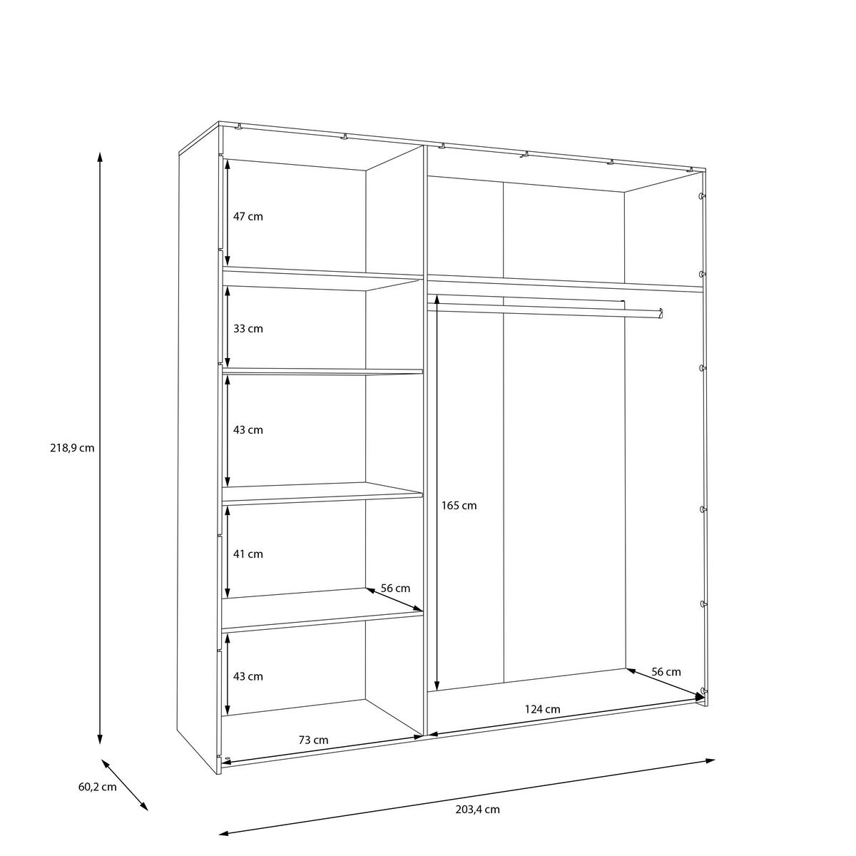 Dulap, culoare lemn stejar, bej - bej/culoare lemn stejar, Basics, material pe bază de lemn (203,4cm) - Hom`in