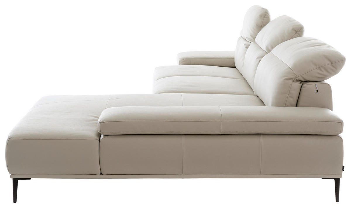 ECKSOFA Greige Echtleder Rücken echt  - Greige/Schwarz, MODERN, Leder/Metall (339/206cm) - Chilliano