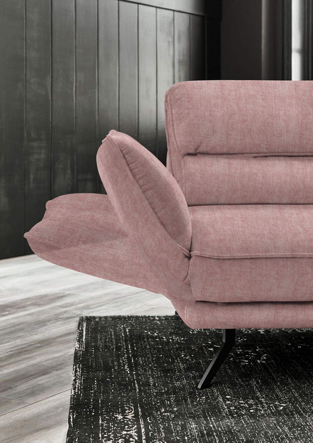 ECKSOFA in Velours Altrosa  - Schwarz/Altrosa, Design, Textil/Metall (283/153cm) - Valdera