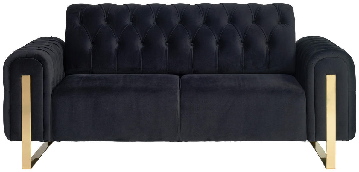 2-SITZER-SOFA Velours Schwarz  - Goldfarben/Schwarz, Konventionell, Textil/Metall (194/90/97cm) - Carryhome