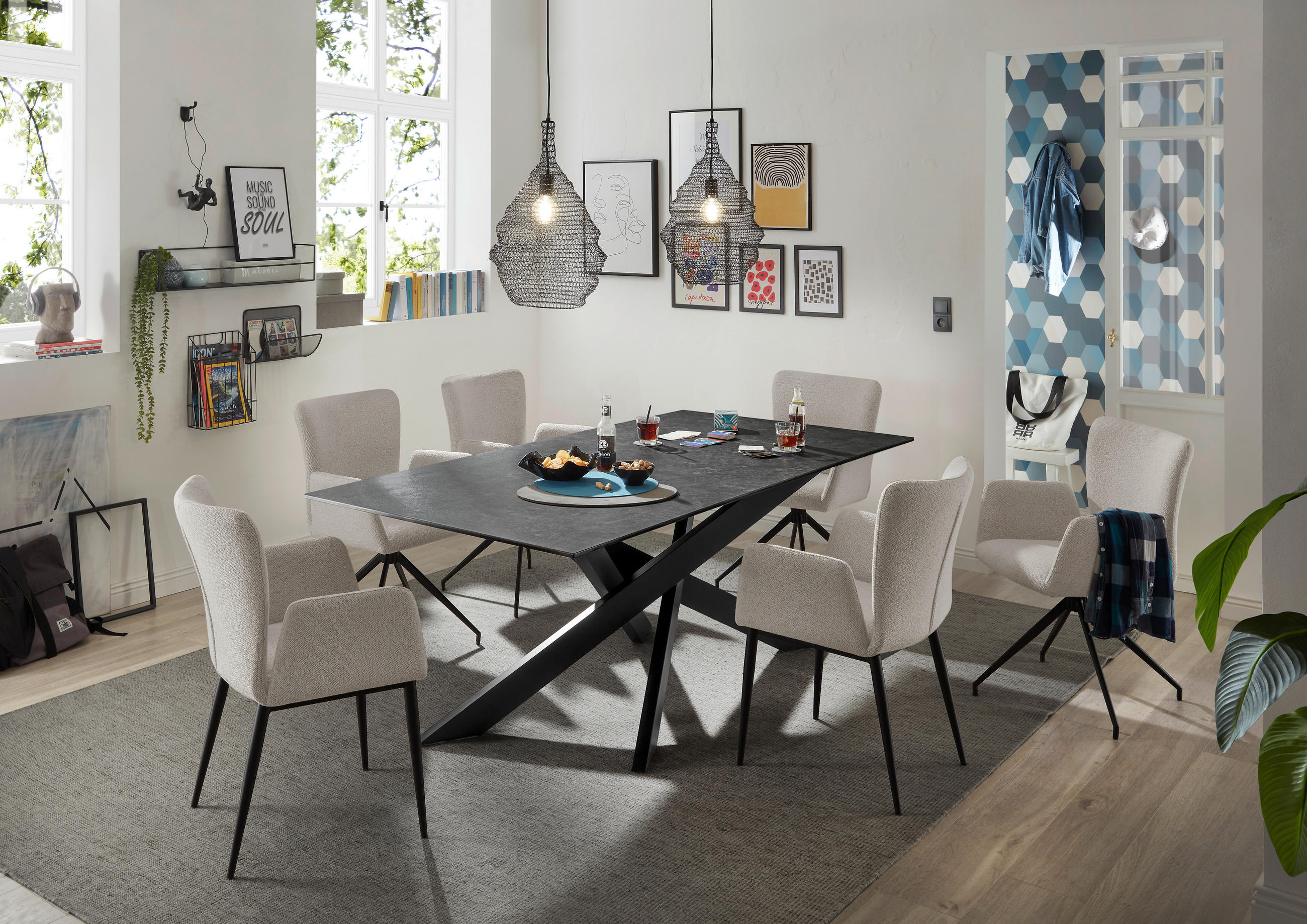 ESSTISCH in Metall, Glas, Keramik 200/100/75 cm  - Dunkelgrau/Schwarz, Design, Glas/Keramik (200/100/75cm) - SetOne by Musterring