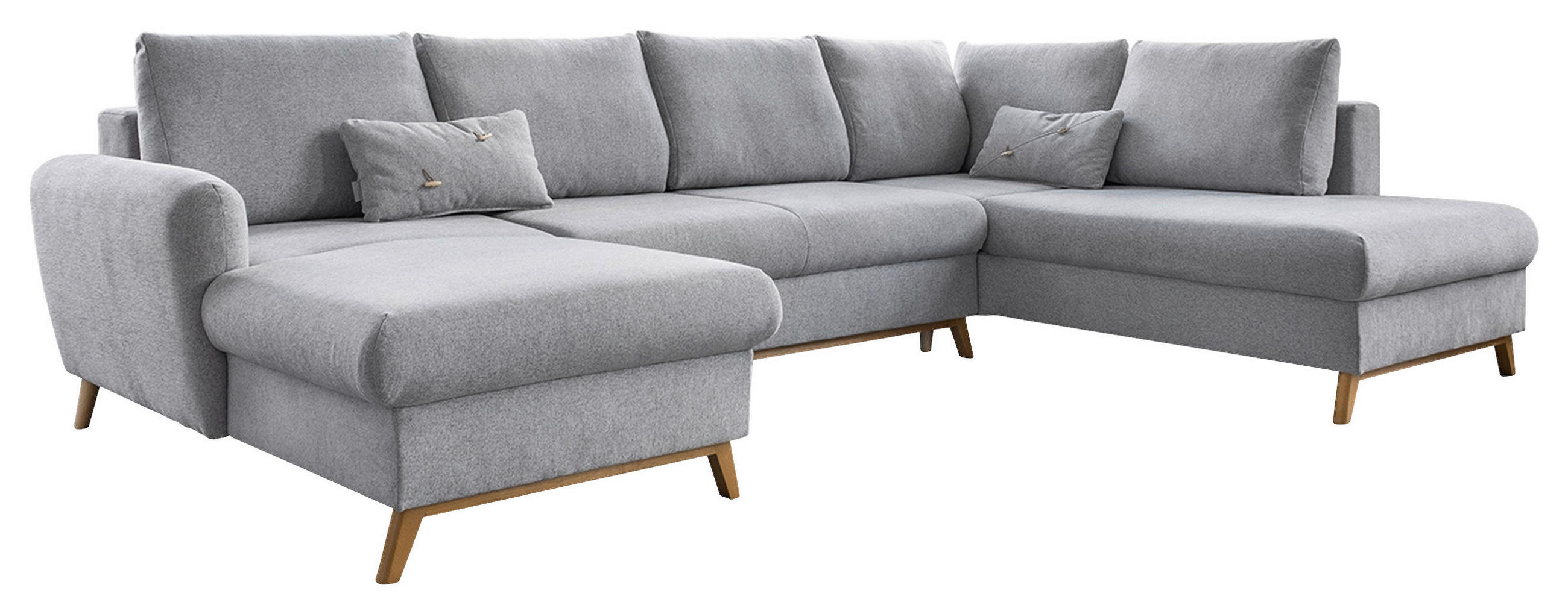 WOHNLANDSCHAFT Hellgrau Chenille  - Hellgrau/Naturfarben, Holz/Textil (157/312/202cm) - MID.YOU