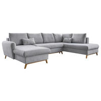 WOHNLANDSCHAFT in Chenille Hellgrau  - Hellgrau/Naturfarben, Holz/Textil (157/312/202cm) - MID.YOU