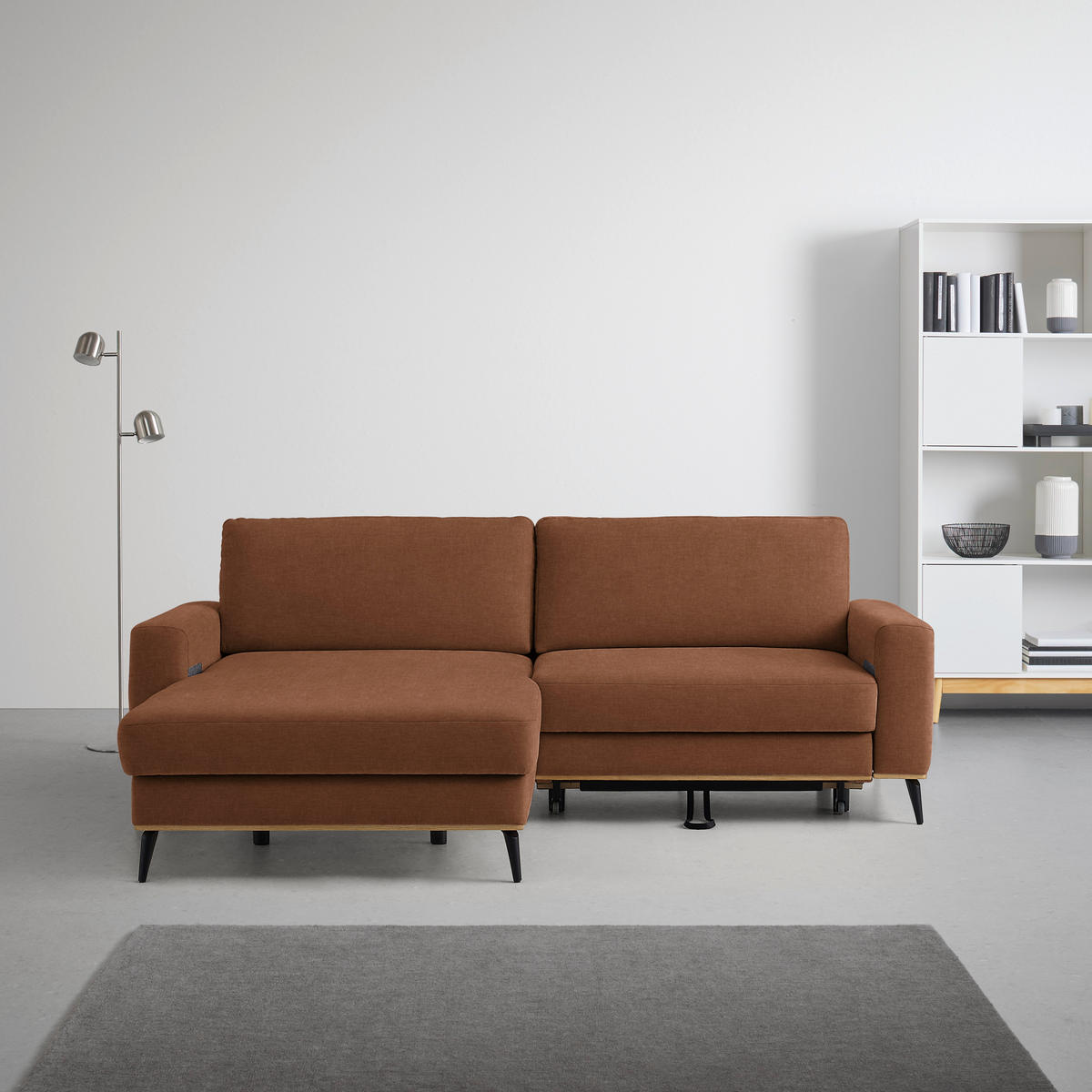 ECKSOFA in Chenille Rostfarben  - Rostfarben/Schwarz, Konventionell, Holz/Textil (167/234cm) - MID.YOU