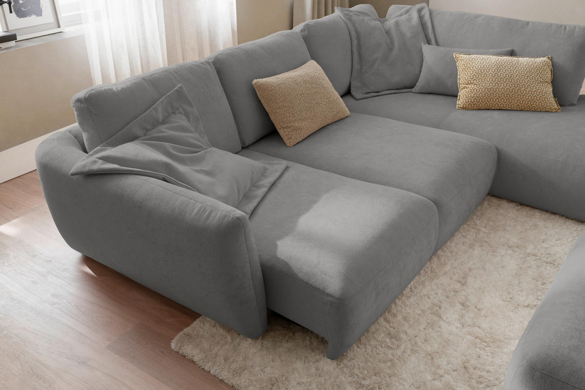 ECKSOFA  in Chenille Grau  307/224 cm  - Schwarz/Grau, KONVENTIONELL, Kunststoff/Textil (307/224cm) - Hom`in