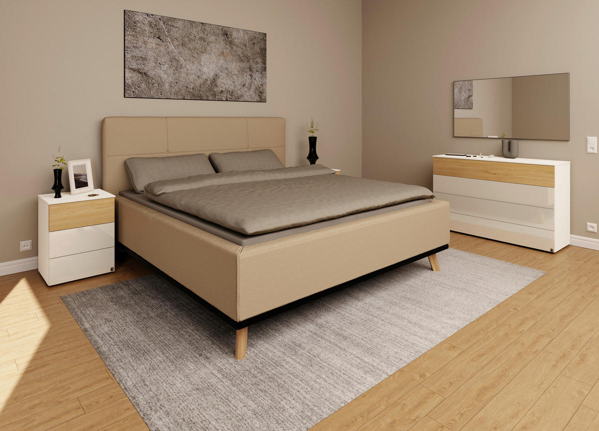 POLSTERBETT Matratze, Lattenrost, Bettkasten 180/200 cm  in Beige  - Eichefarben/Beige, Design, Holz/Textil (180/200cm) - Musterring