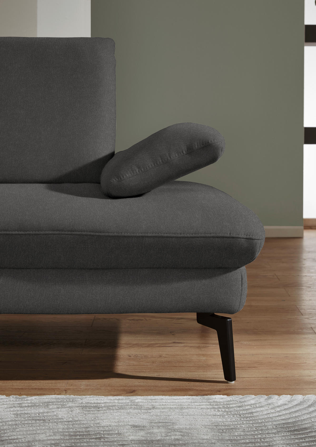 ECKSOFA in Chenille, Mikrofaser Graubraun  - Graubraun/Schwarz, Design, Textil/Metall (157/299cm) - Dieter Knoll