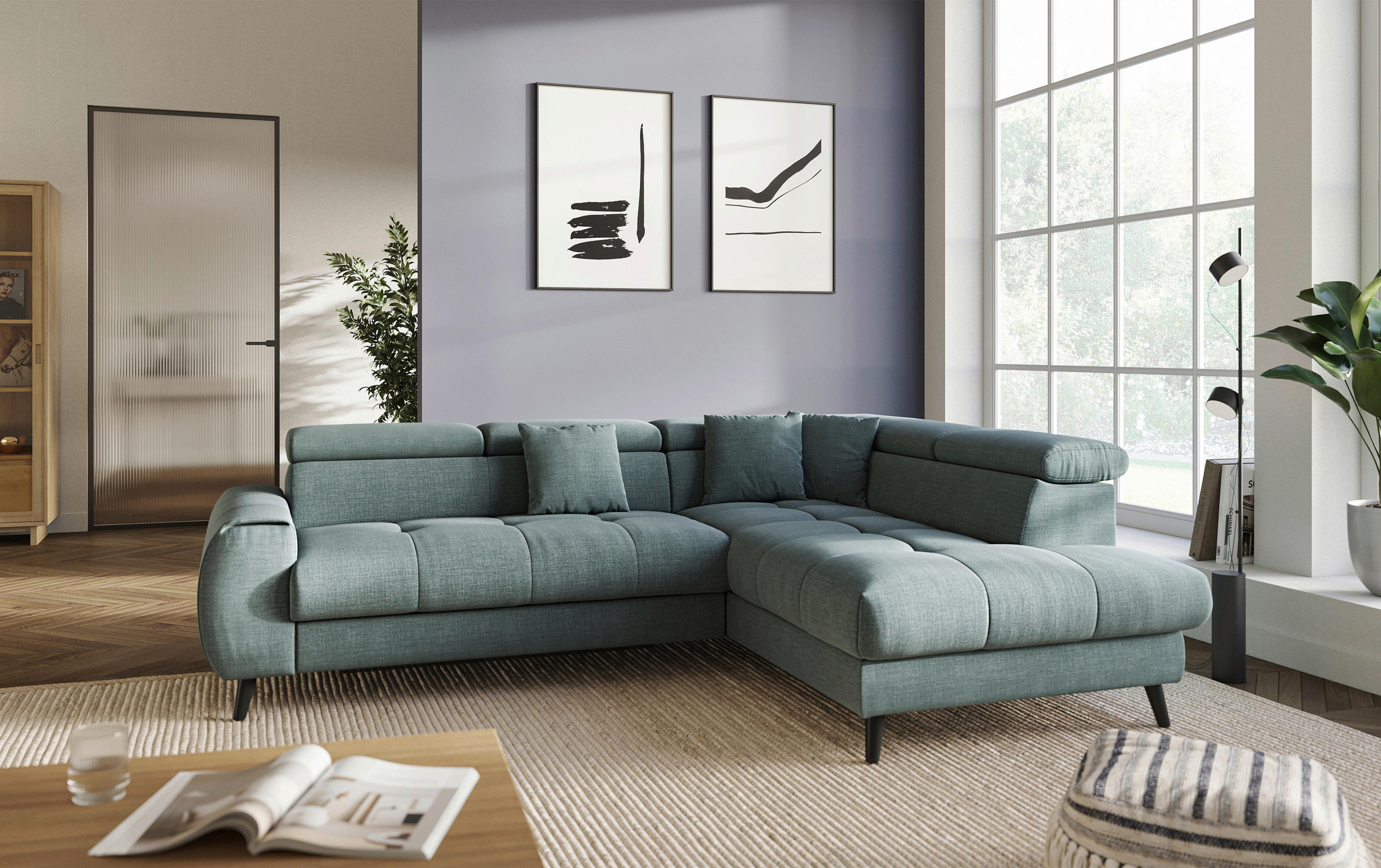 ECKSOFA in Flachgewebe Blau  - Blau/Schwarz, Design, Textil/Metall (246/195cm) - Livetastic