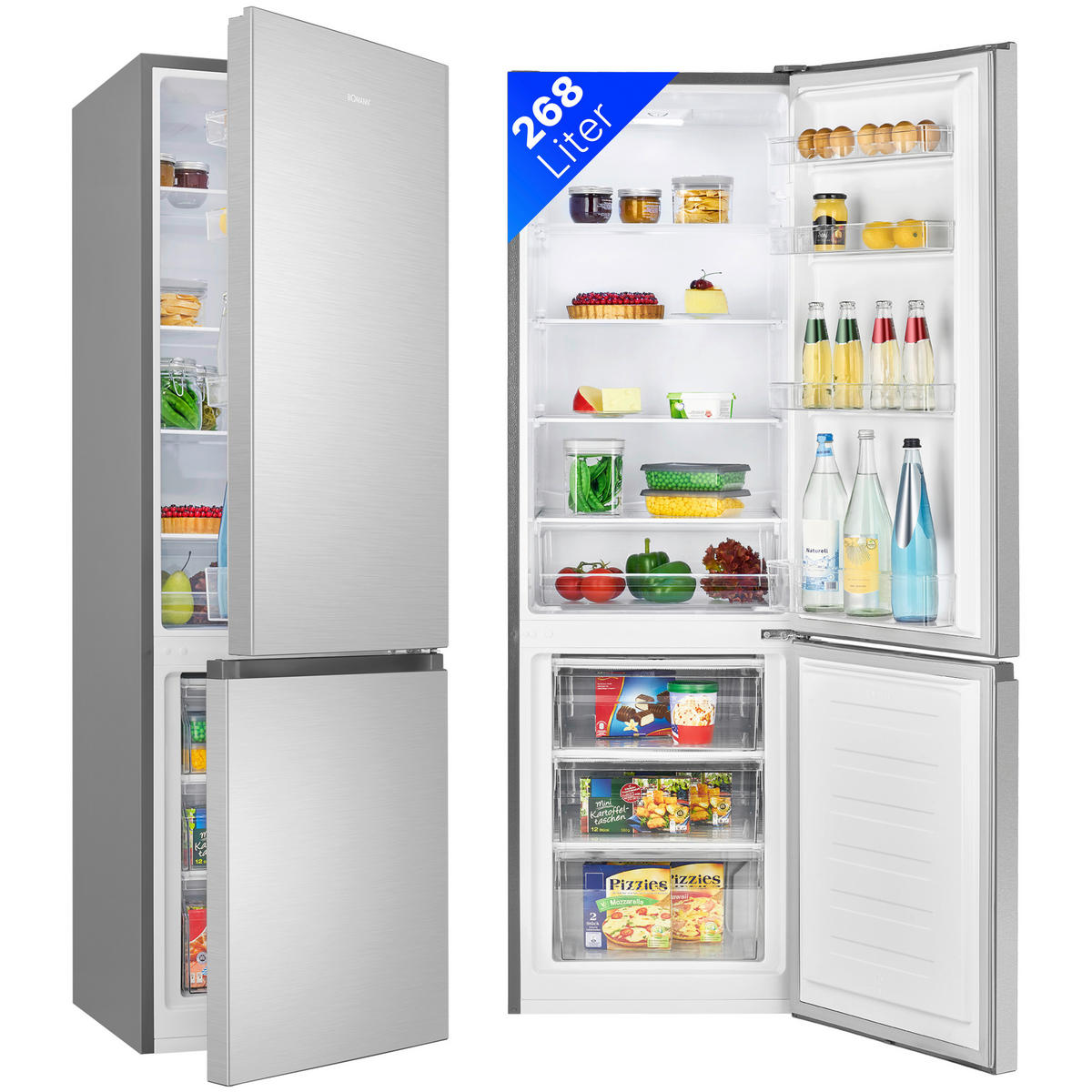 KÜHL-GEFRIER-KOMBINATION 773 539  - Edelstahlfarben, Basics (49,5/143/56,2cm) - Bomann