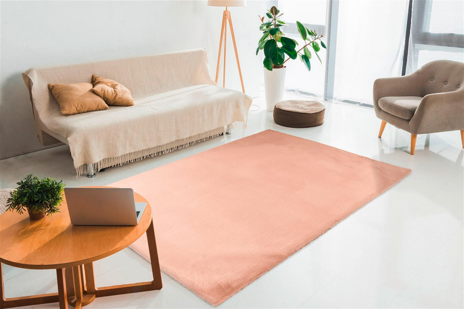 Thumbnail - Kayoom Hochflorteppich Rabbit Light 525 Creme, Creme, Textil, Uni, rechteckig, 120x170 cm, pflegeleicht, Teppiche & Böde...