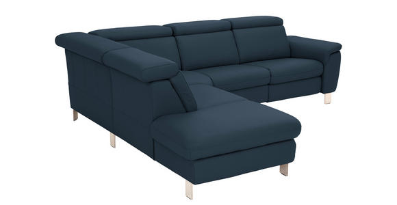 ECKSOFA in Echtleder Dunkelblau  - Alufarben/Dunkelblau, Design, Leder/Metall (242/271cm) - Cantus