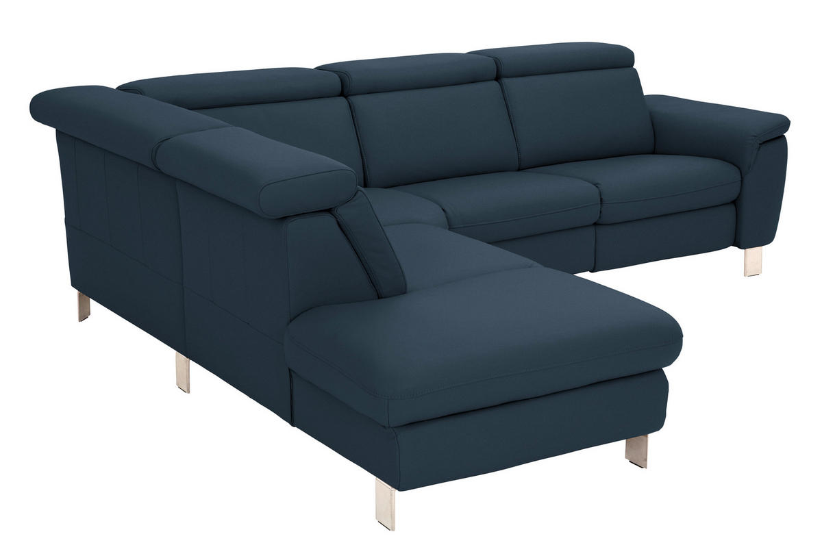 ECKSOFA in Echtleder Dunkelblau  - Alufarben/Dunkelblau, Design, Leder/Metall (239/271cm) - Cantus