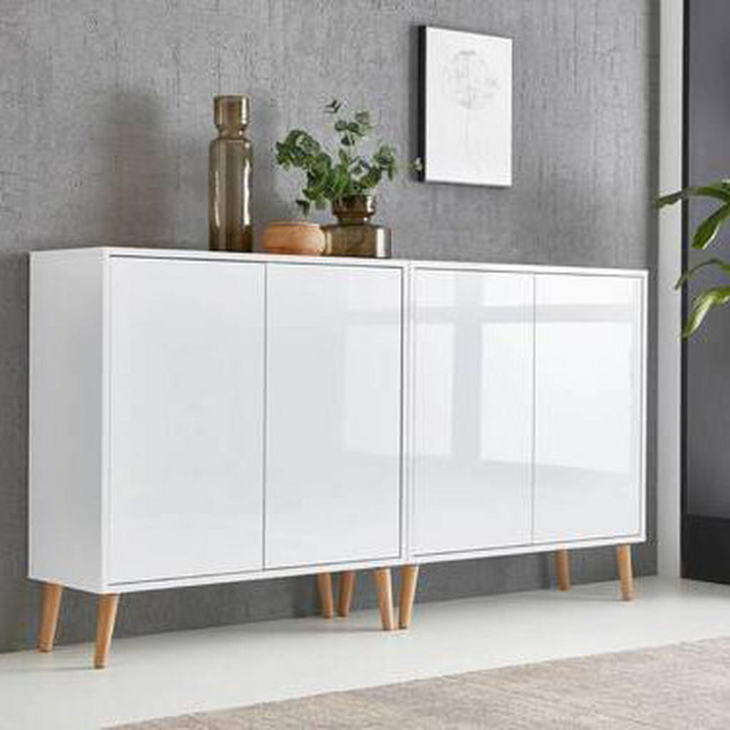 Thumbnail - Mid.you Sideboard Mailand Set 2 + HF, Weiß, Weiß Hochglanz, Holzwerkstoff, massiv, 6 Fächer, 158x86x33 cm, erweiterbar, ...