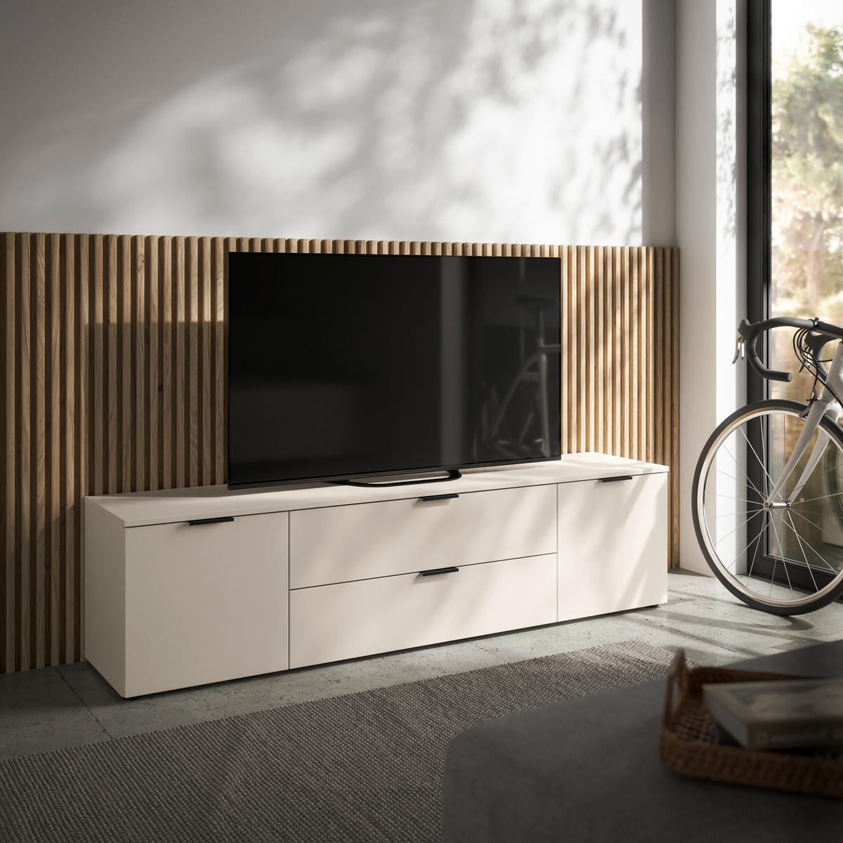NISKA KOMODA   180/55/40 cm   kašmir   - kašmir/crna, Osnovno, pločasti materijal/plastika (180/55/40cm) - Xora