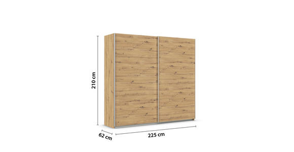SCHWEBETÜRENSCHRANK  in Eiche Artisan  - Alufarben/Eiche Artisan, KONVENTIONELL, Holzwerkstoff/Metall (225/210/62cm) - Xora