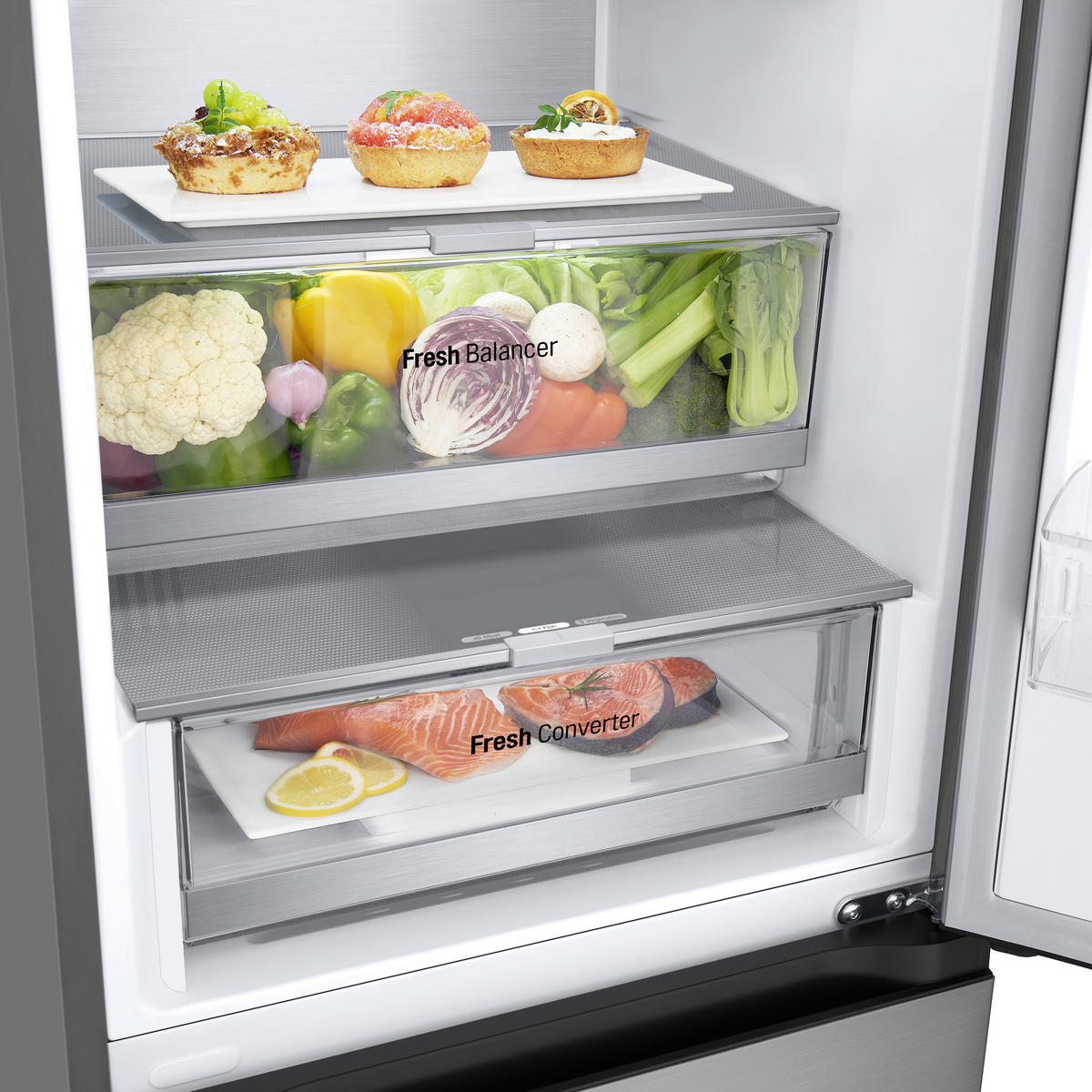 KÜHL-GEFRIER-KOMBINATION 59.5/203/75 cm GBV7270CPY  - Edelstahlfarben, Trend, Glas/Kunststoff (59.5/203/75cm) - LG