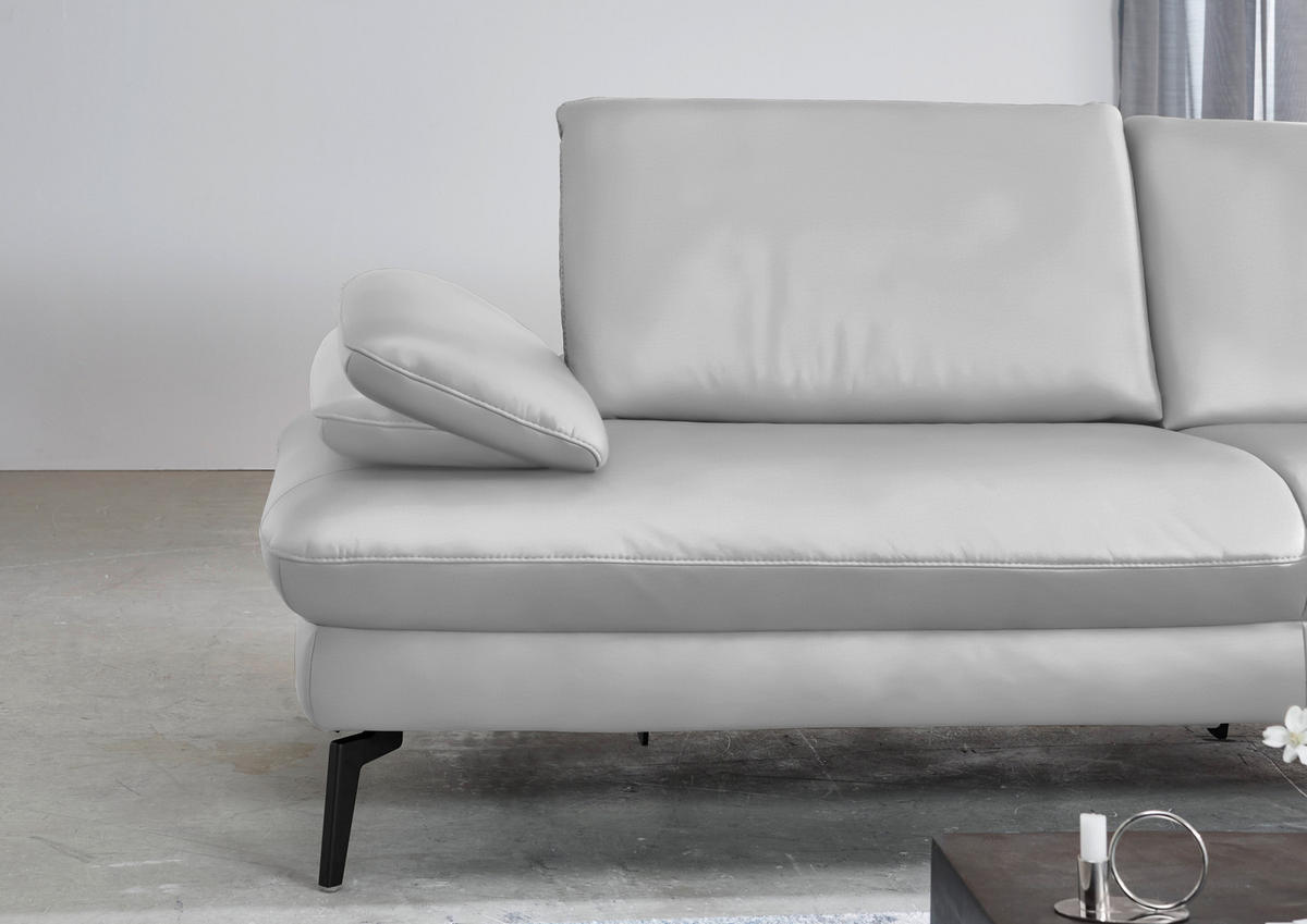 ECKSOFA in Echtleder Weiss  - Weiss/Schwarz, Design, Leder/Metall (325/157cm) - Dieter Knoll