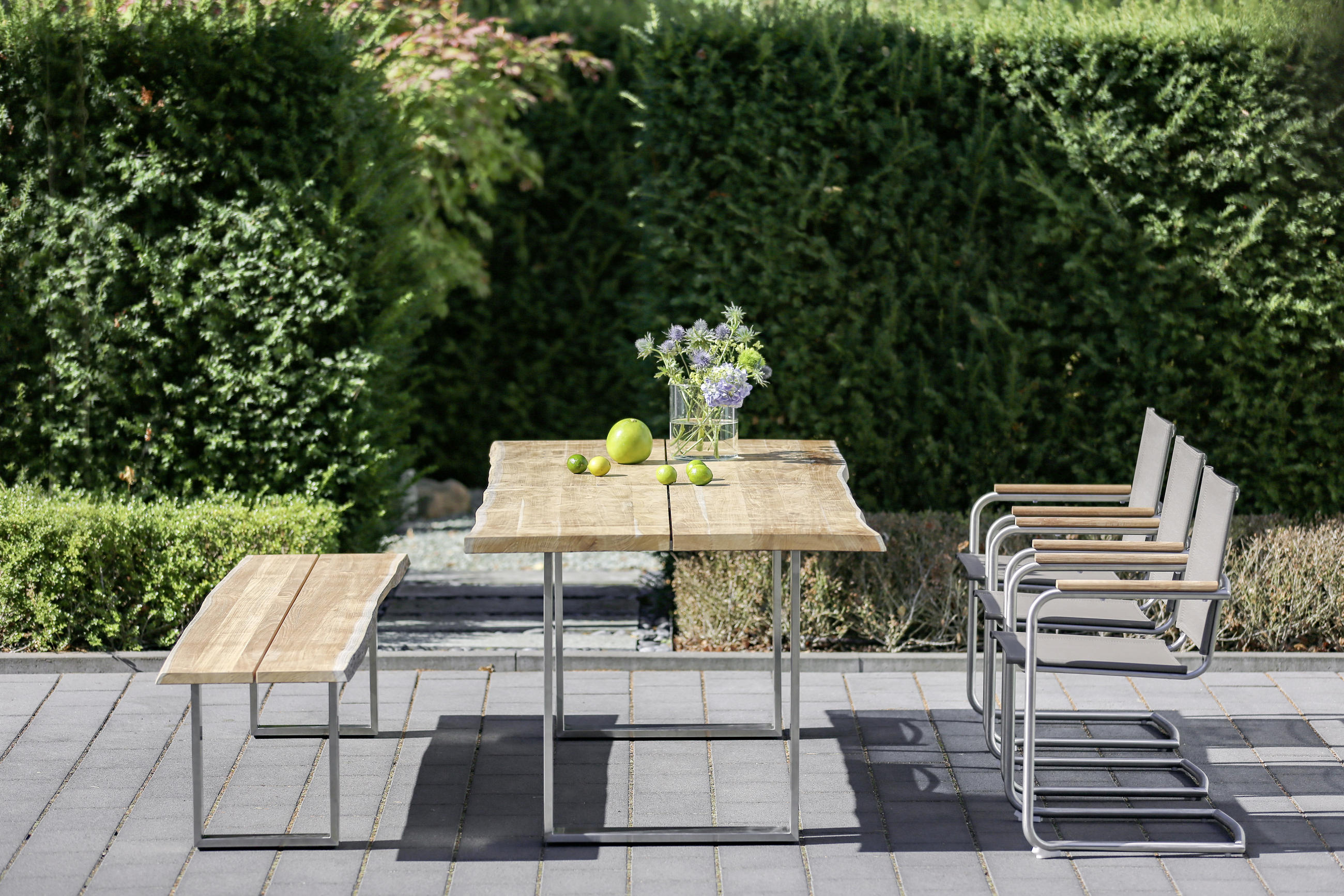 GARTENTISCH 220/95/76 cm Metall rechteckig  - Silberfarben/Teakfarben, Design, Holz/Metall (220/95/76cm)