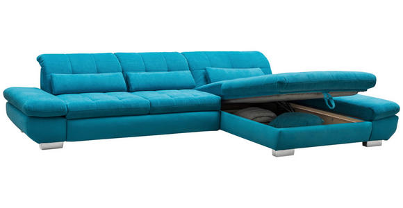 ECKSOFA in Mikrofaser Türkis  - Türkis/Schwarz, Design, Textil/Metall (204/341cm) - Xora