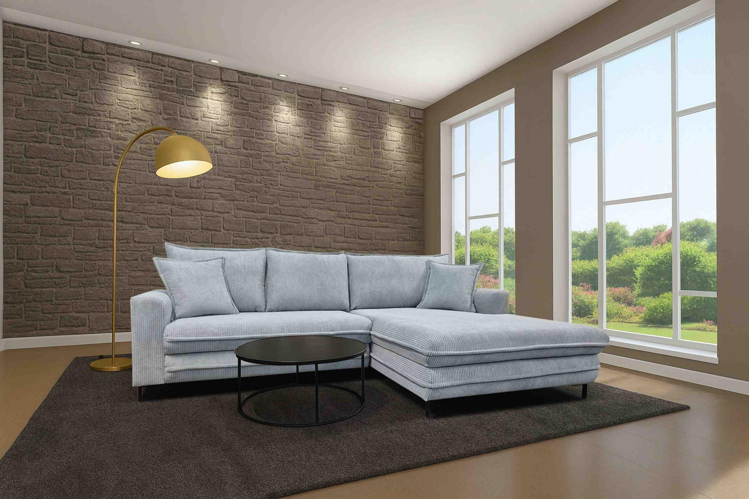 ECKSOFA  in Hellgrau  - Hellgrau/Schwarz, Design, Textil/Metall (272/174cm) - MID.YOU