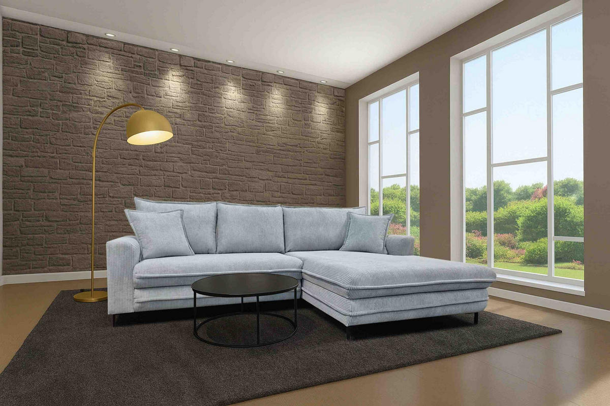 ECKSOFA  in Hellgrau  - Hellgrau/Schwarz, Design, Textil/Metall (272/174cm) - MID.YOU