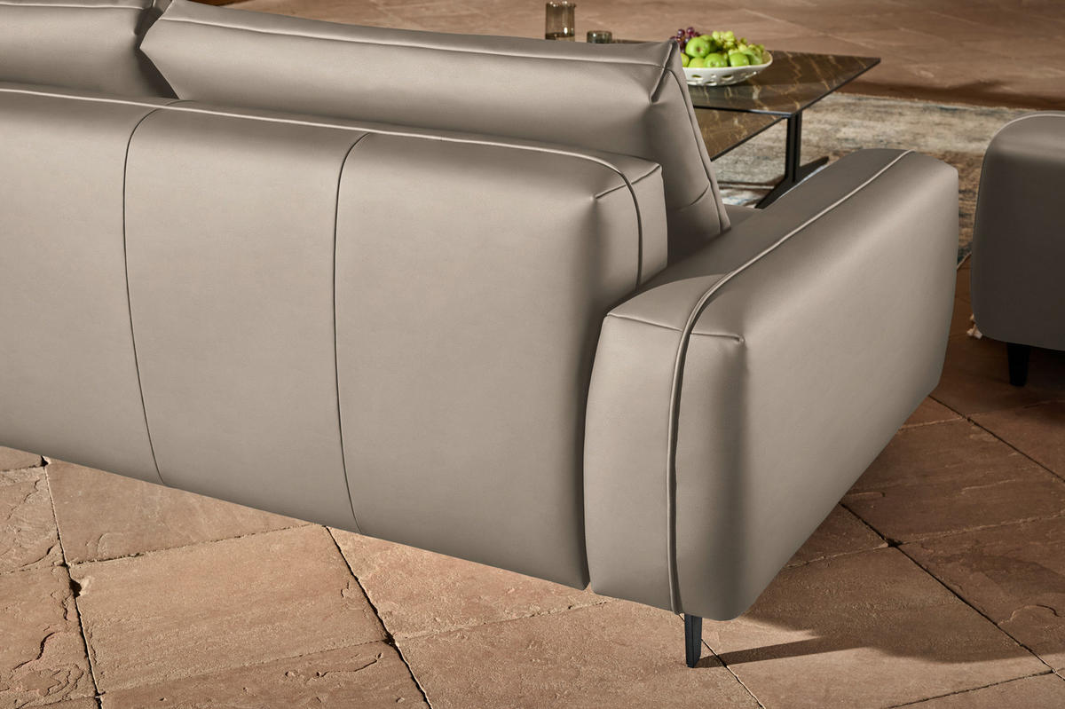 3-SITZER-SOFA  in Echtleder Greige   - Greige/Anthrazit, Design, Leder/Metall (230/70/109cm) - Johann Jakob