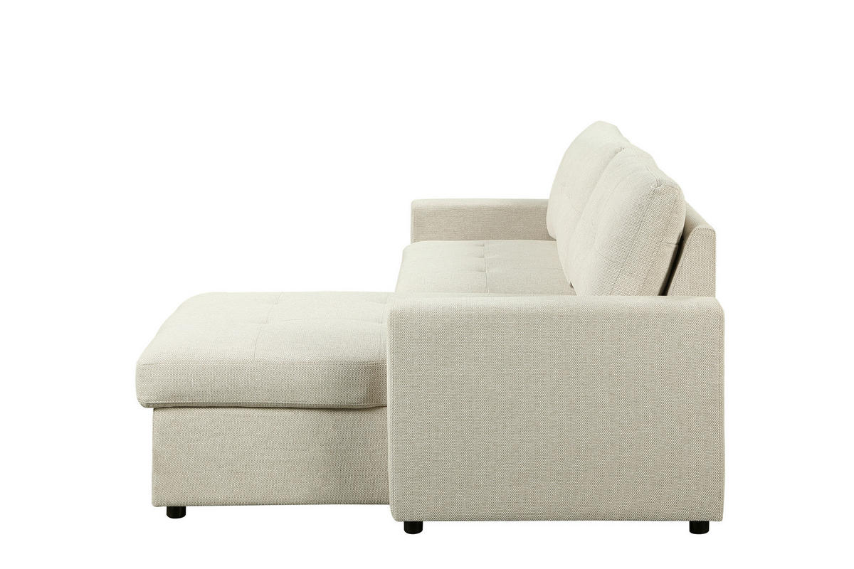 ECKSOFA LYN Beige Leinenoptik  - Beige/Schwarz, Design, Kunststoff/Textil (218/91/85cm) - MID.YOU