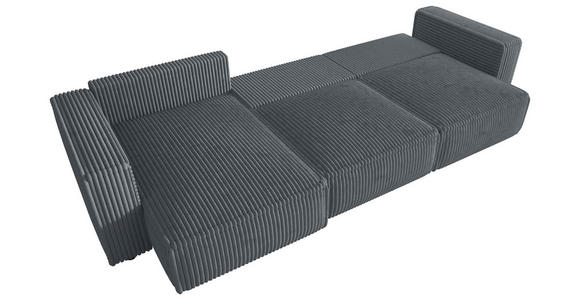 ECKSOFA Grau Cord Zierkissen, Rückenkissen, Schlaffunktion, Rücken echt  - Schwarz/Grau, MODERN, Kunststoff/Textil (350/168cm) - Xora