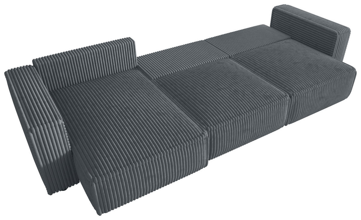 ECKSOFA Grau Cord Zierkissen, Rückenkissen, Schlaffunktion, Rücken echt  - Schwarz/Grau, MODERN, Kunststoff/Textil (350/168cm) - Xora
