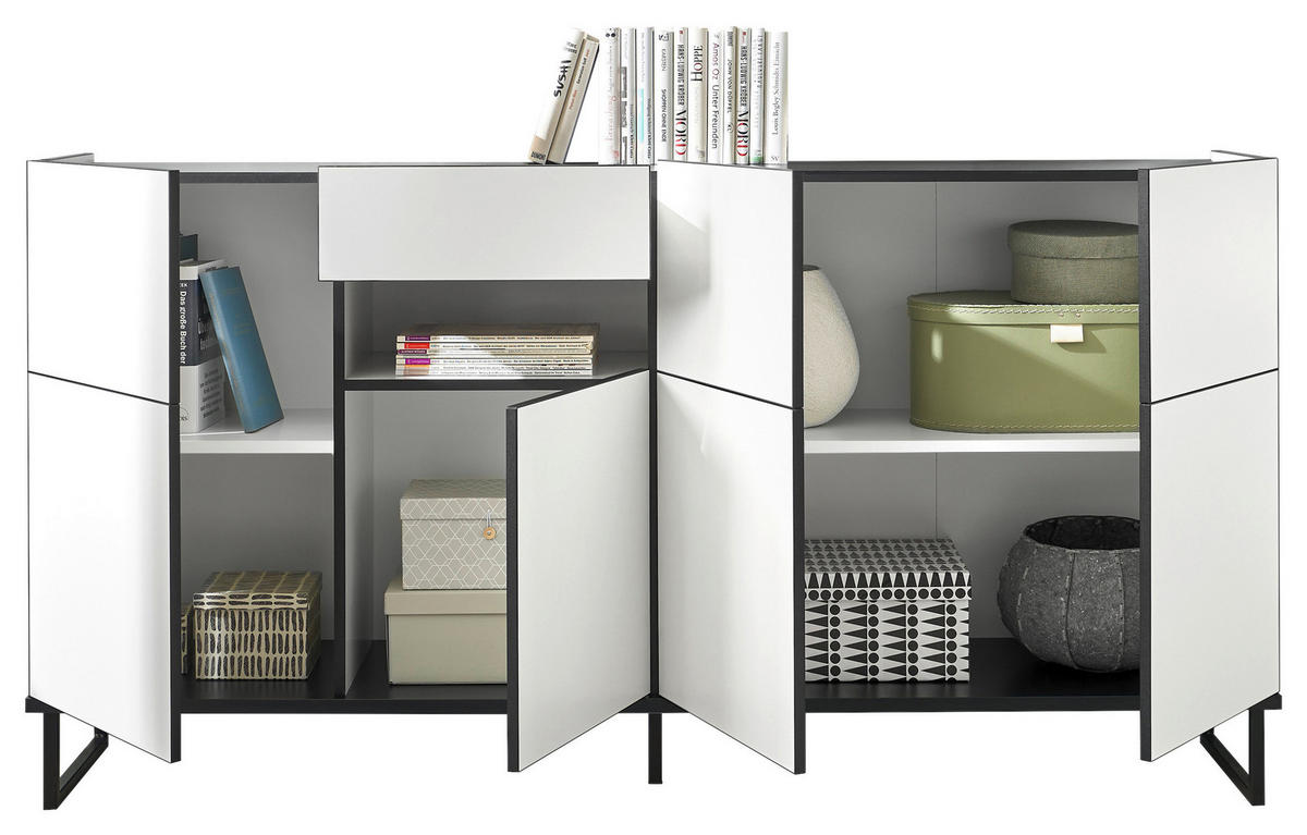 SIDEBOARD  in 180/94/40 cm  - Schwarz/Weiß, Design, Holzwerkstoff/Metall (180/94/40cm) - home24