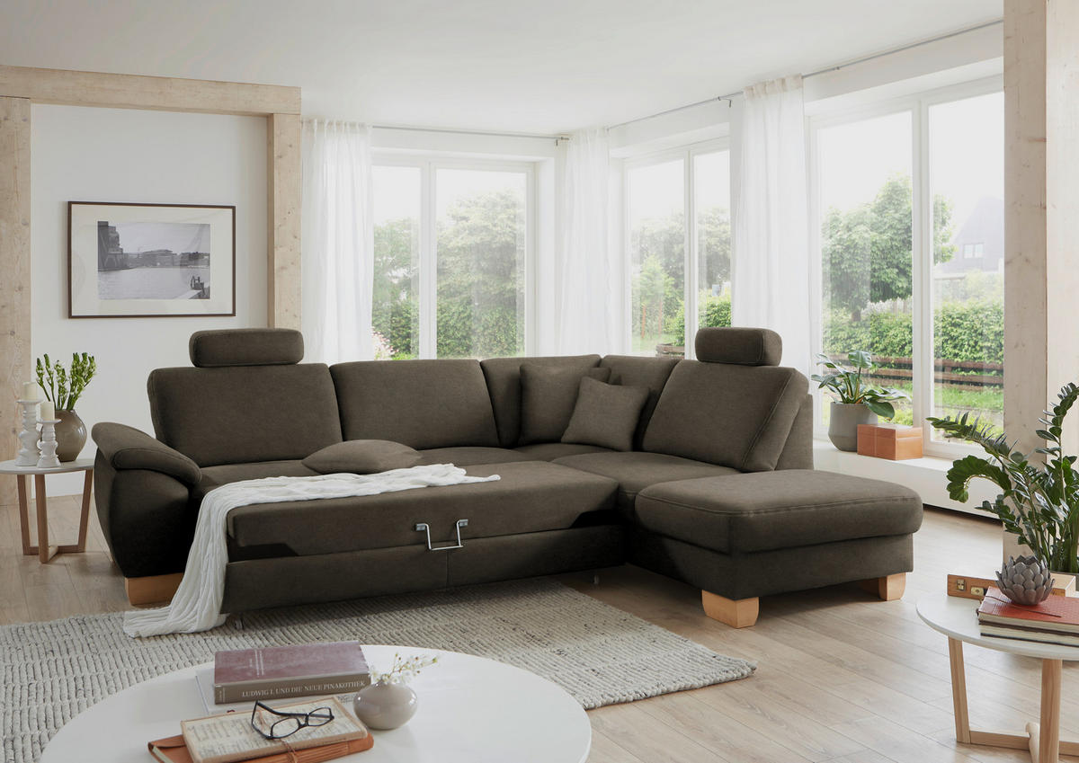 ECKSOFA in Mikrofaser Fango  - Wildeiche/Fango, Natur, Holz/Textil (286/236cm) - Voleo