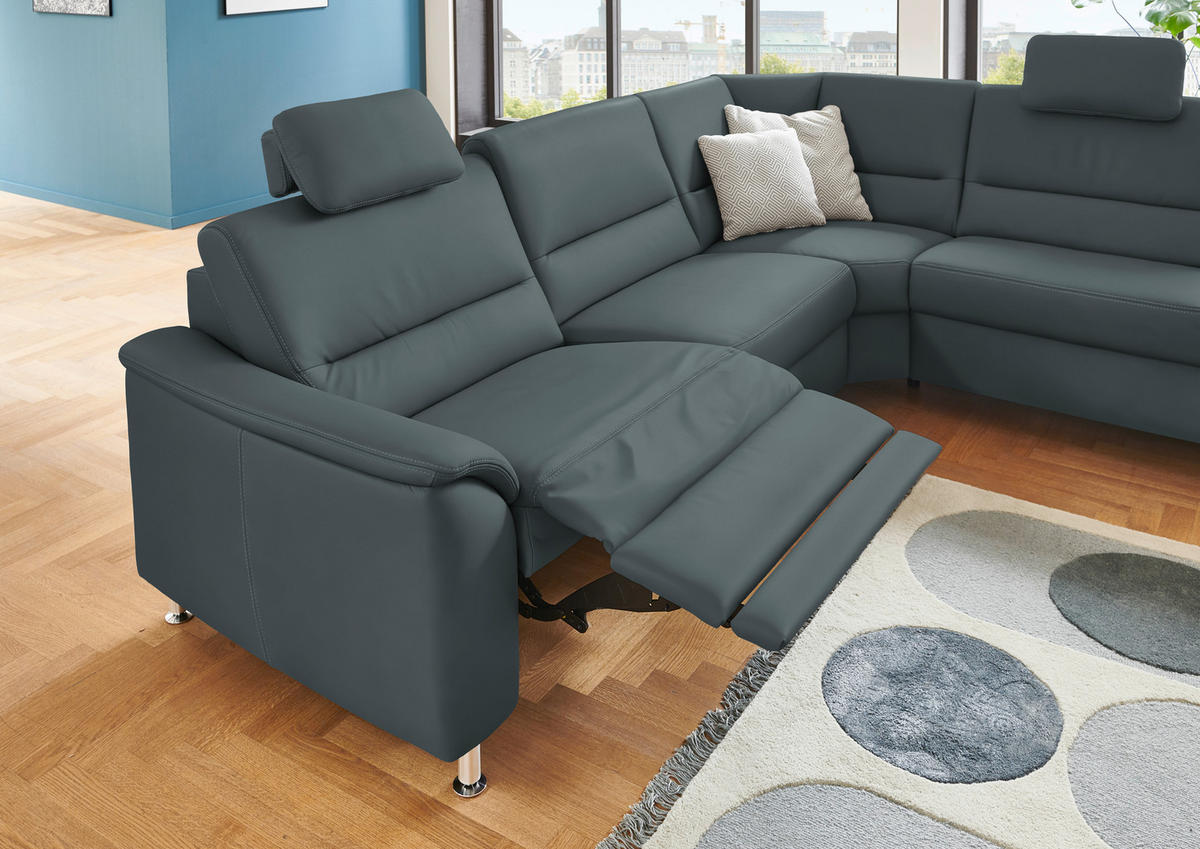 ECKSOFA in Echtleder Blaugrau  - Blaugrau/Alufarben, Konventionell, Leder/Metall (290/249cm) - Beldomo Premium