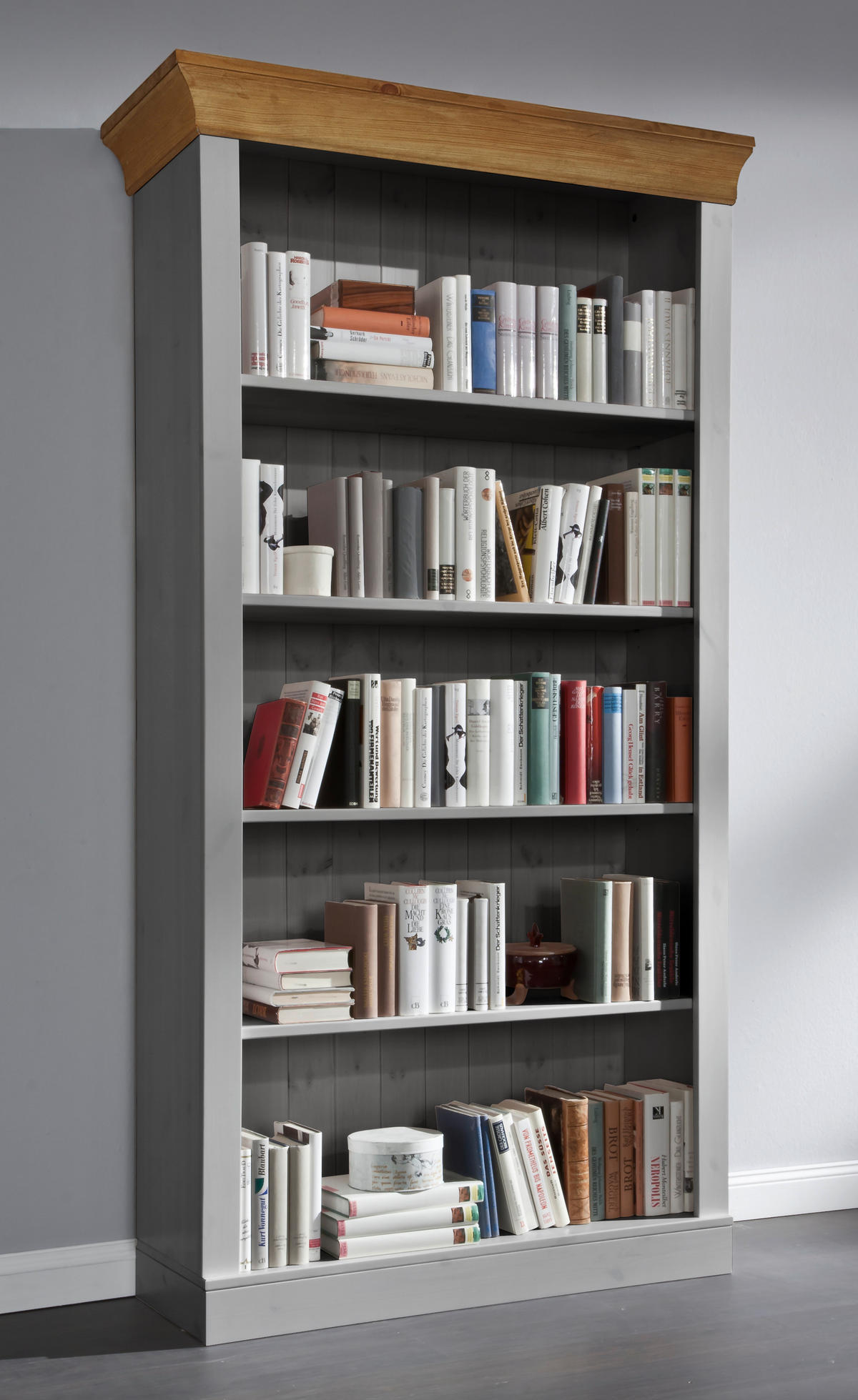 REGAL Kiefer massiv Laugenfarbig, Grau  - Laugenfarbig/Grau, ROMANTIK / LANDHAUS, Holz (108/202/38cm) - Boxxx