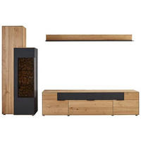 WOHNWAND  in Schwarz, Eichefarben  299,3/195,9/45,2 cm  - Eichefarben/Schwarz, Design, Glas/Holz (299,3/195,9/45,2cm) - Valdera