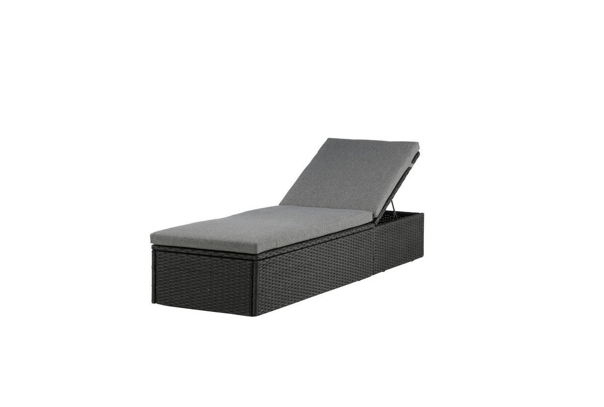 SONNENLIEGE 60.5/37.5/198 cm  - Schwarz/Grau, KONVENTIONELL, Kunststoff/Textil (60.5/37.5/198cm) - Gardenson
