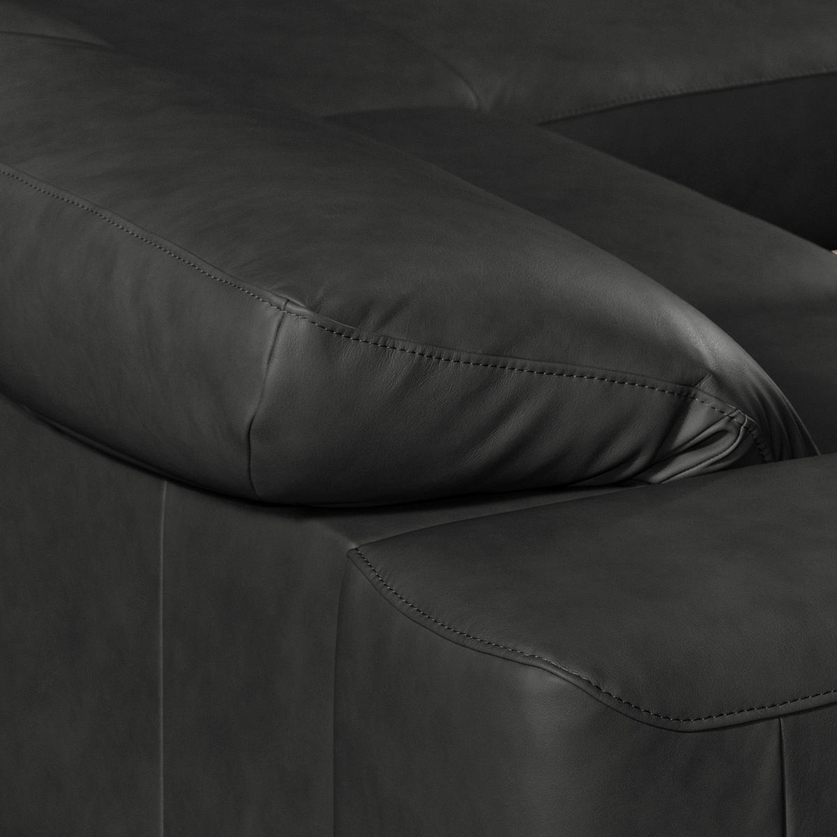 ECKSOFA  in Echtleder Schwarz  295/187 cm  - Chromfarben/Schwarz, Design, Leder/Metall (295/187cm) - Livetastic