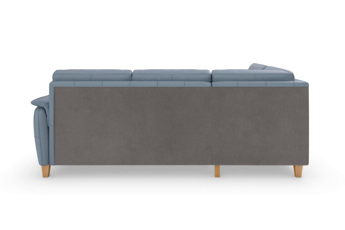ROHOVÁ SEDAČKA, kůže, šedomodrá - šedomodrá/barvy dubu, Basics, dřevo/textil (212/236cm) - Sit & More