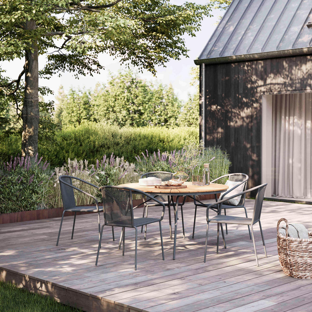 GARTENTISCHGRUPPE Teakholzvollmassiv Aluminium  - Dunkelgrau/Anthrazit, Natur, Holz/Kunststoff (160/160/74cm) - Gardenson