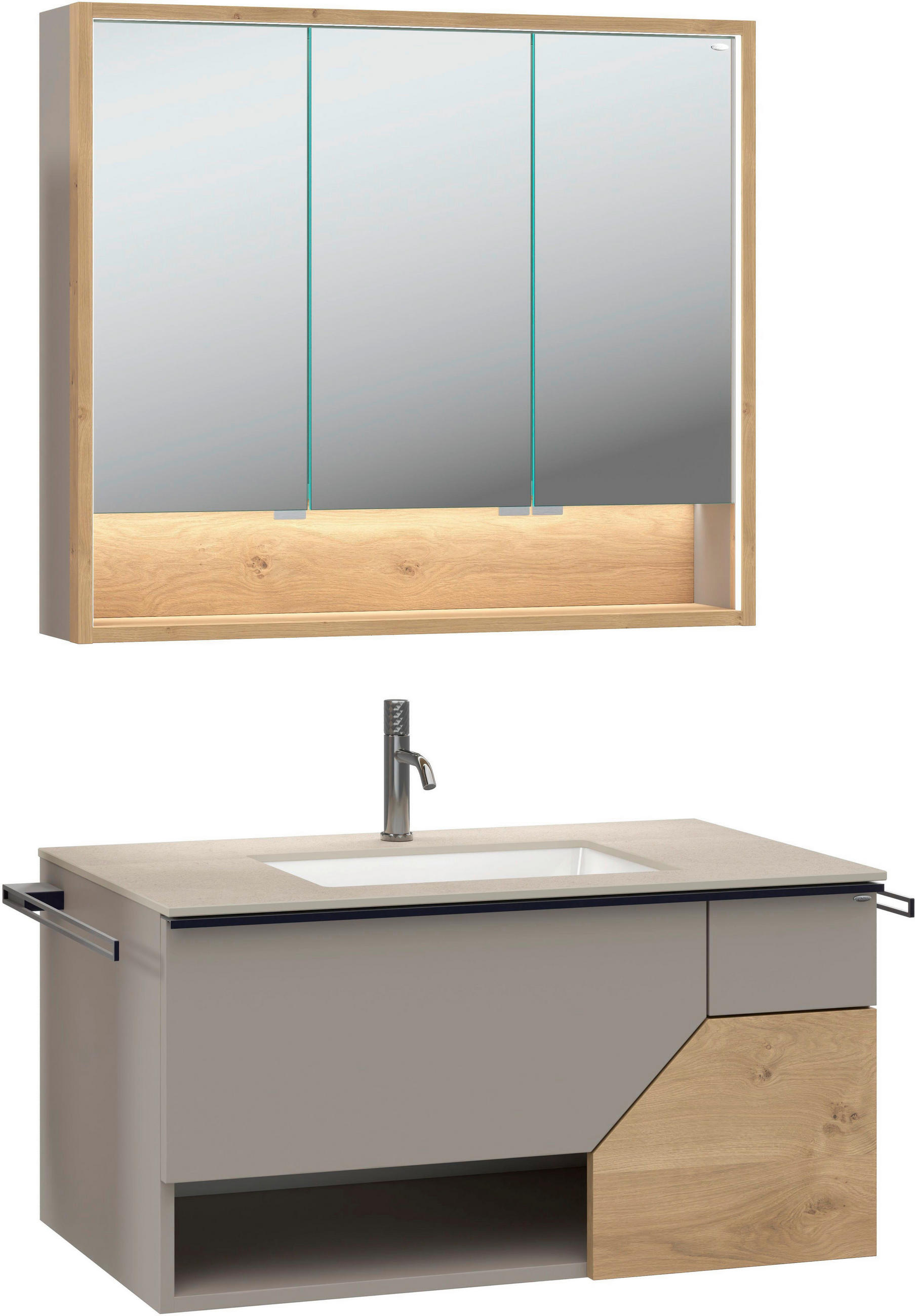 BADEZIMMER 3-teilig  in 96 cm  - Sandfarben/Eichefarben, LIFESTYLE, Glas/Holz (96cm) - Voglauer