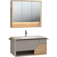 BADEZIMMER 3-teilig  in 96 cm  - Sandfarben/Eichefarben, LIFESTYLE, Glas/Holz (96cm) - Voglauer