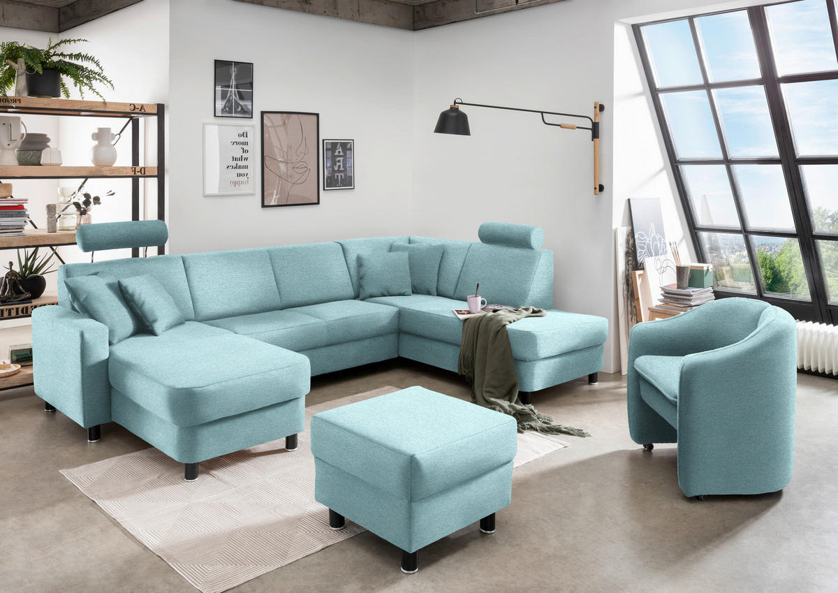 WOHNLANDSCHAFT in Webstoff Türkis  - Türkis/Schwarz, Design, Holz/Textil (165/296/198cm) - Xora