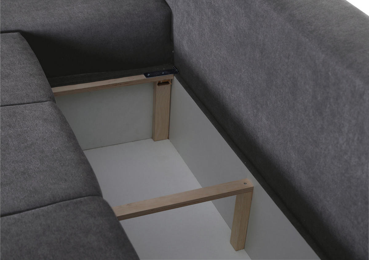ECKSOFA in Flachgewebe Dunkelgrau  - Chromfarben/Dunkelgrau, Konventionell, Textil/Metall (175/270cm) - MID.YOU