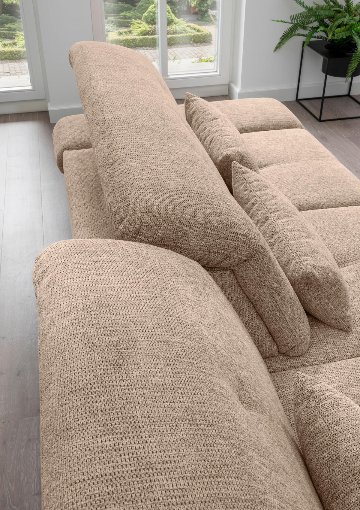 ECKSOFA in Chenille Hellbraun  - Chromfarben/Hellbraun, Design, Textil/Metall (196/300cm) - Livetastic