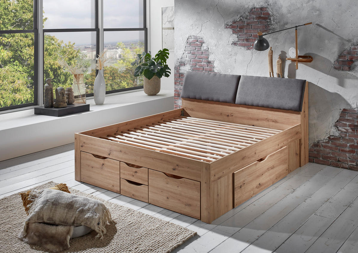 POSTELJA S PREDALOM 180 cm   x 200 cm  , hrast artisan  - siva/hrast artisan, Konvencionalno, leseni material/tekstil (237,5/185,6cm) - Carryhome
