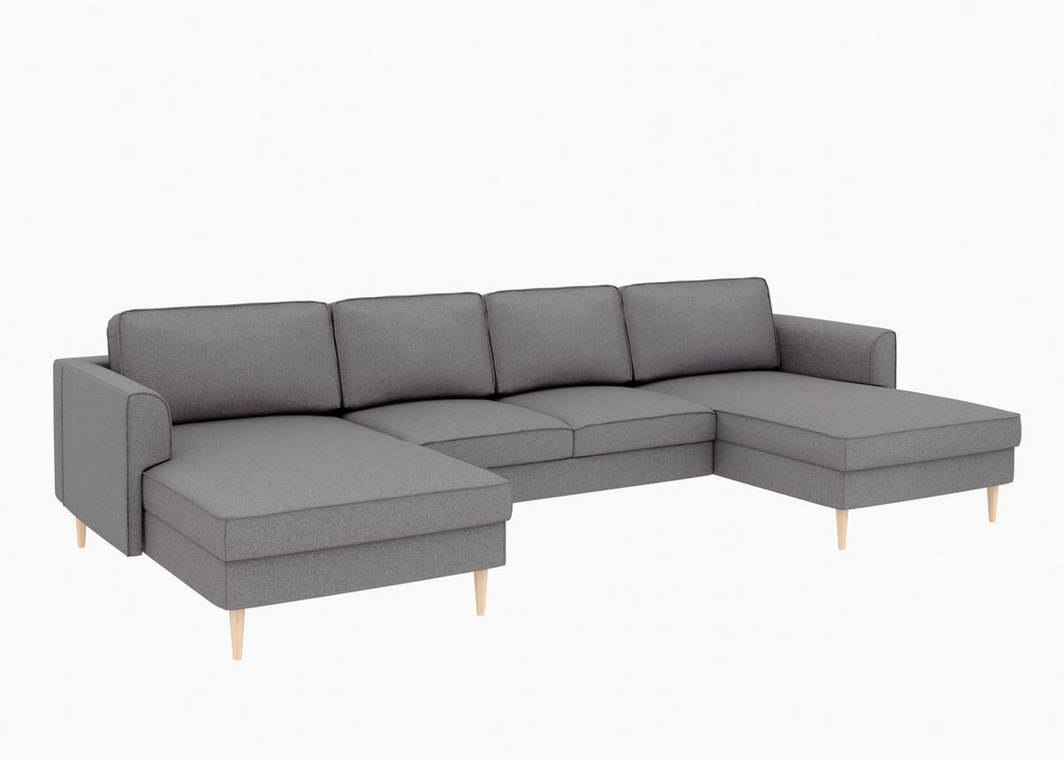 WOHNLANDSCHAFT Anthrazit Struktur  - Anthrazit/Buchefarben, MODERN, Holz/Textil (161/306/161cm) - Trendmanufaktur